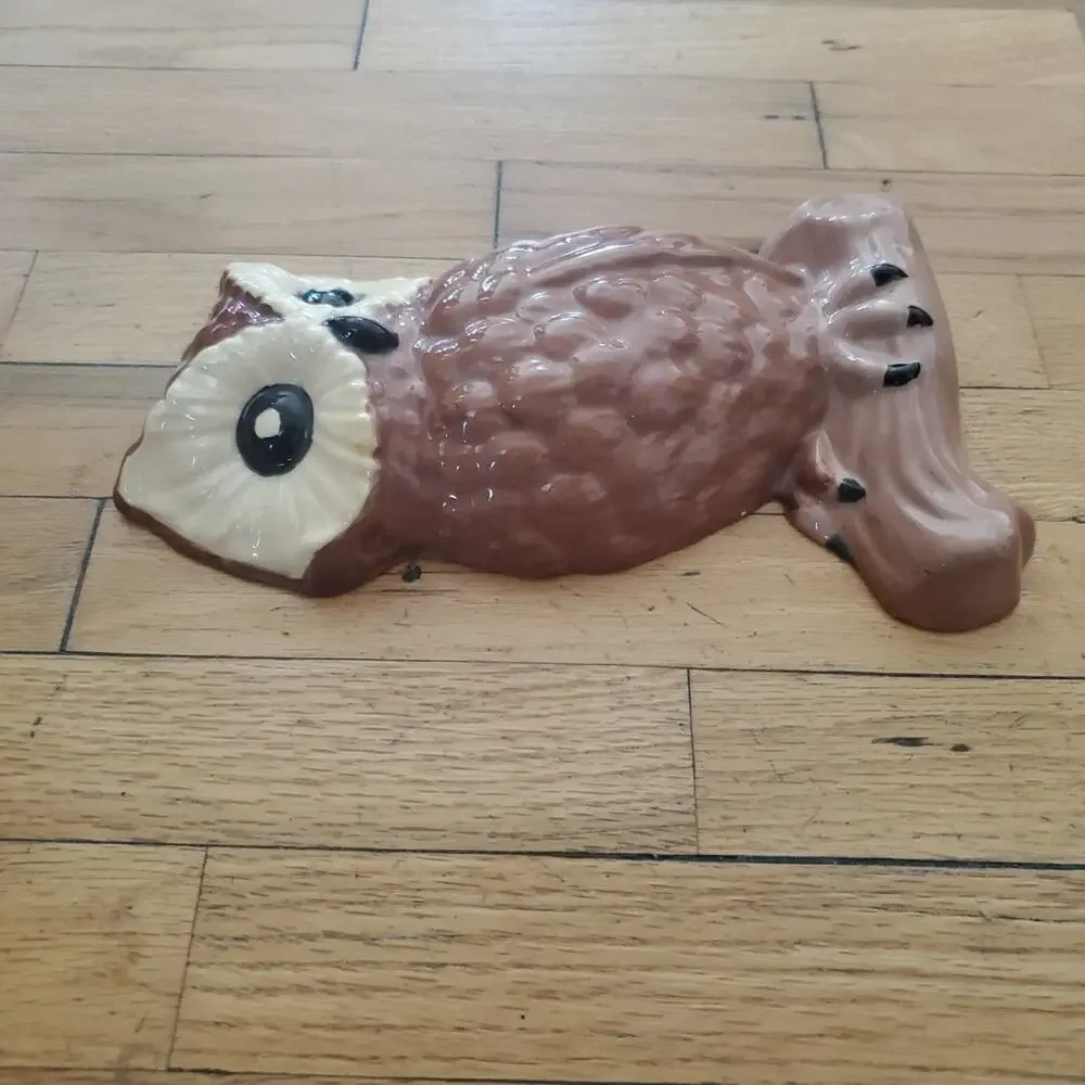 Vintage 70s‎ Glazed Ceramic Hanging Perched Owl Wall Hanging Boho Hippie MCM